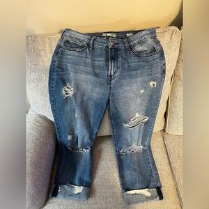 Rewash Women's Ripped Boyfriend Jeans - Dark Blue